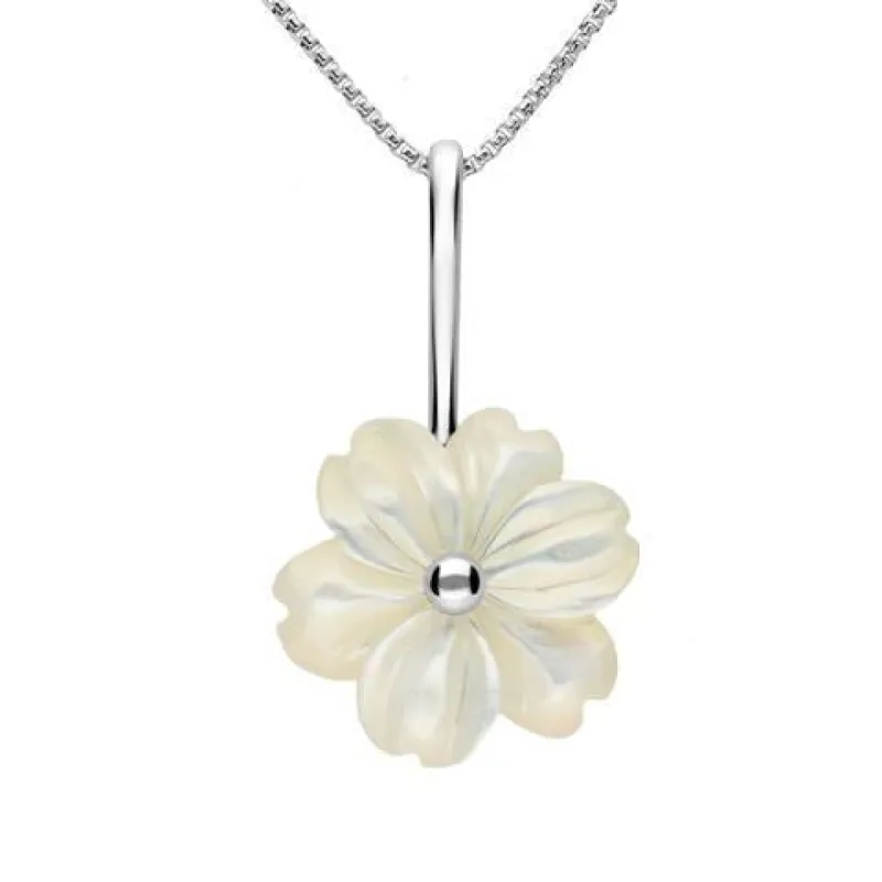 Sterling Silver White Mother of Pearl Tuberose 18mm Dahlia Necklace sold by C.W. Sellors