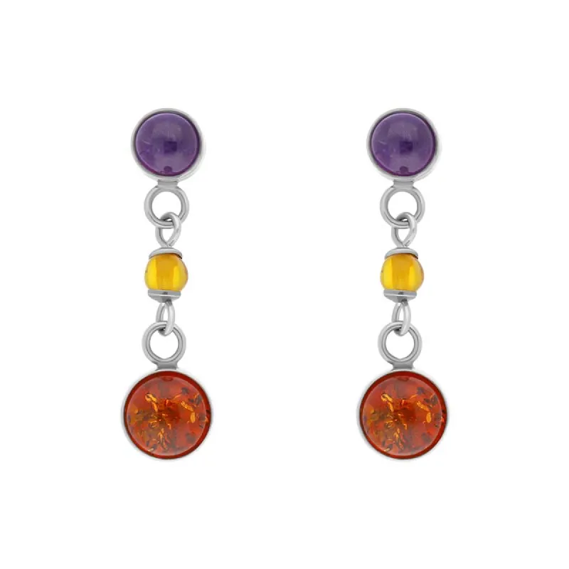 Sterling Silver Amber Amethyst Drop Earrings D sold by C.W. Sellors