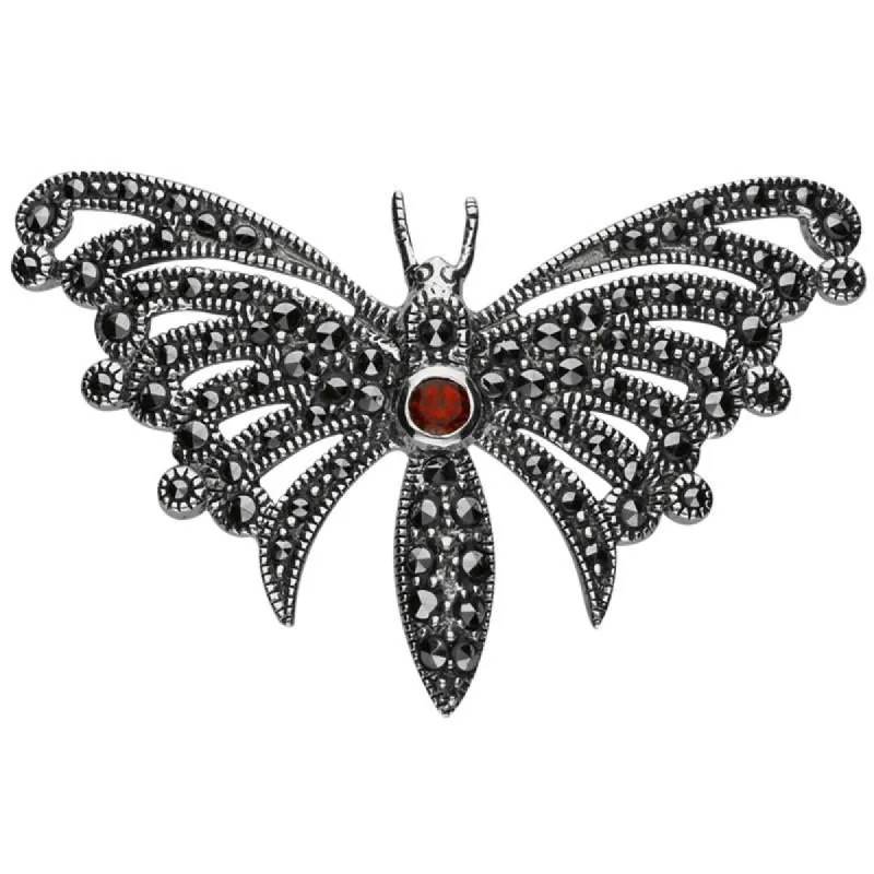 Sterling Silver Marcasite Garnet Style & Fashion Butterfly Brooch sold by C.W. Sellors