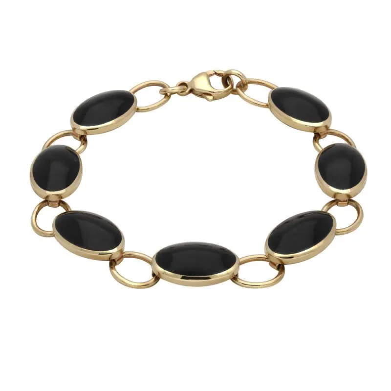 9ct Yellow Gold Whitby Jet Seven Stone Oval Bracelet sold by C.W. Sellors