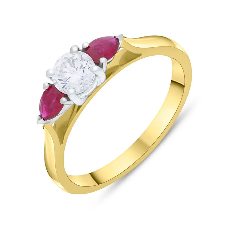 18ct Yellow Gold Ruby Diamond Three Stone Ring sold by C.W. Sellors