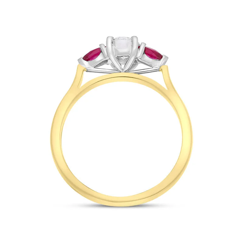 18ct Yellow Gold Ruby Diamond Three Stone Ring sold by C.W. Sellors product image thumbnail 2