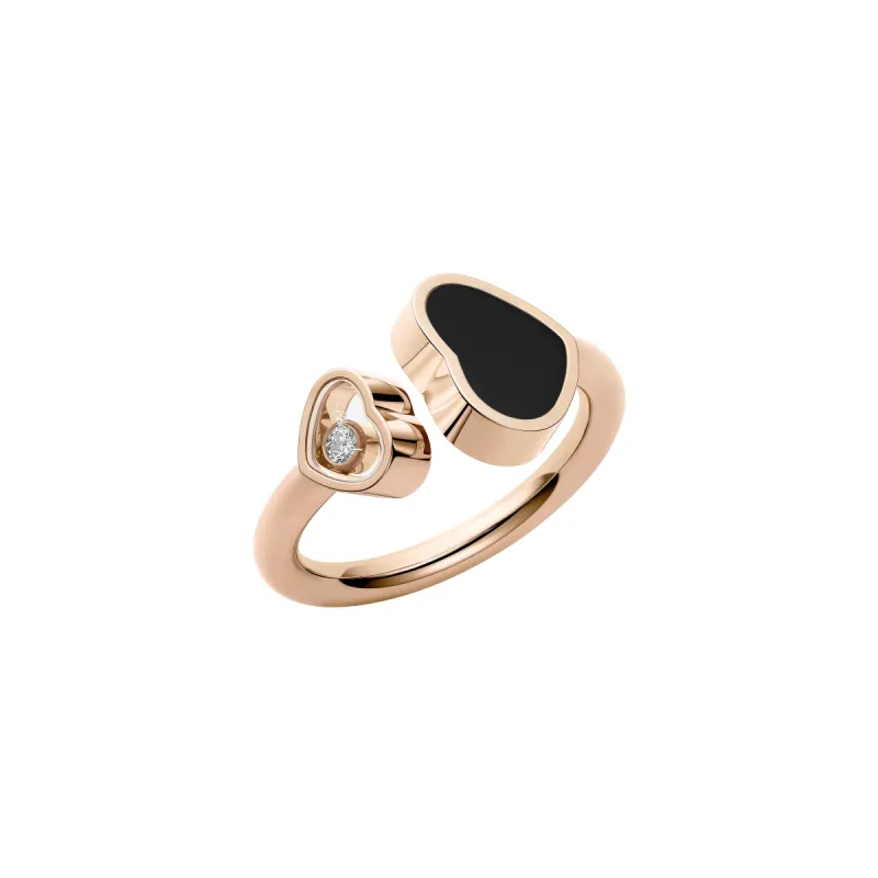 Chopard Happy Hearts 18ct Rose Gold Diamond Onyx Ring sold by C.W. Sellors