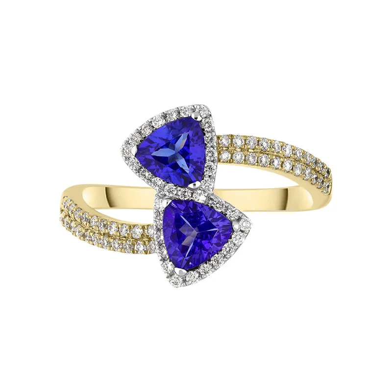 18ct Yellow Gold Tanzanite Diamond Trillion Cut Crossover Ring D sold by C.W. Sellors product image thumbnail 2