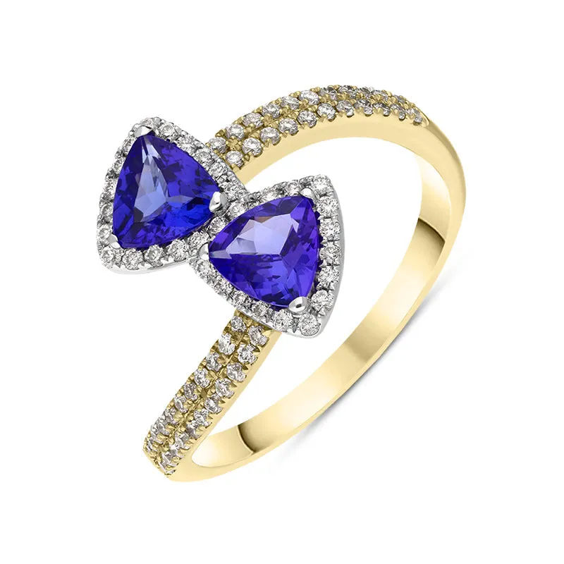 18ct Yellow Gold Tanzanite Diamond Trillion Cut Crossover Ring D sold by C.W. Sellors