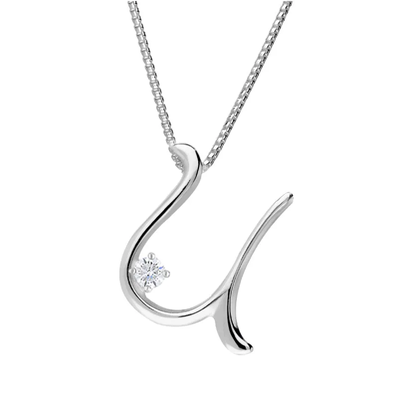 Love Letters 18ct White Gold 0.10ct Diamond Initial U Necklace sold by C.W. Sellors