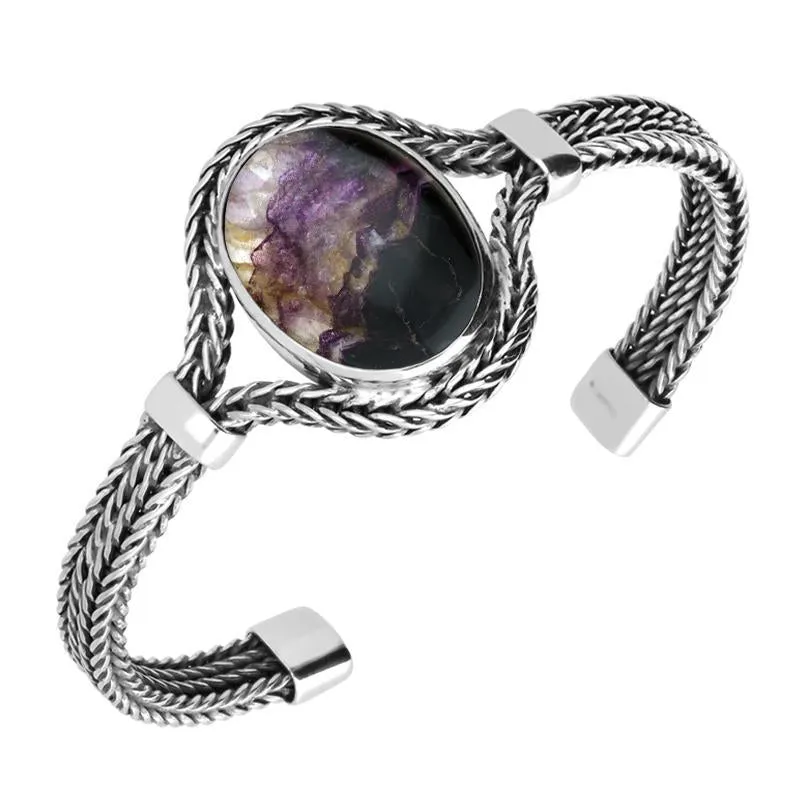 Sterling Silver Blue John Oval Foxtail Bangle sold by C.W. Sellors