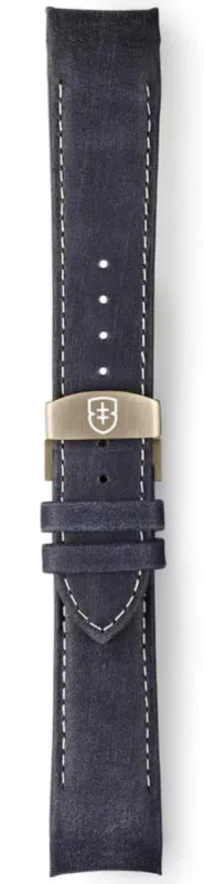 Elliot Brown Strap Leather 22mm Dark Blue Matt White Stitch 20mm Deployment sold by C.W. Sellors