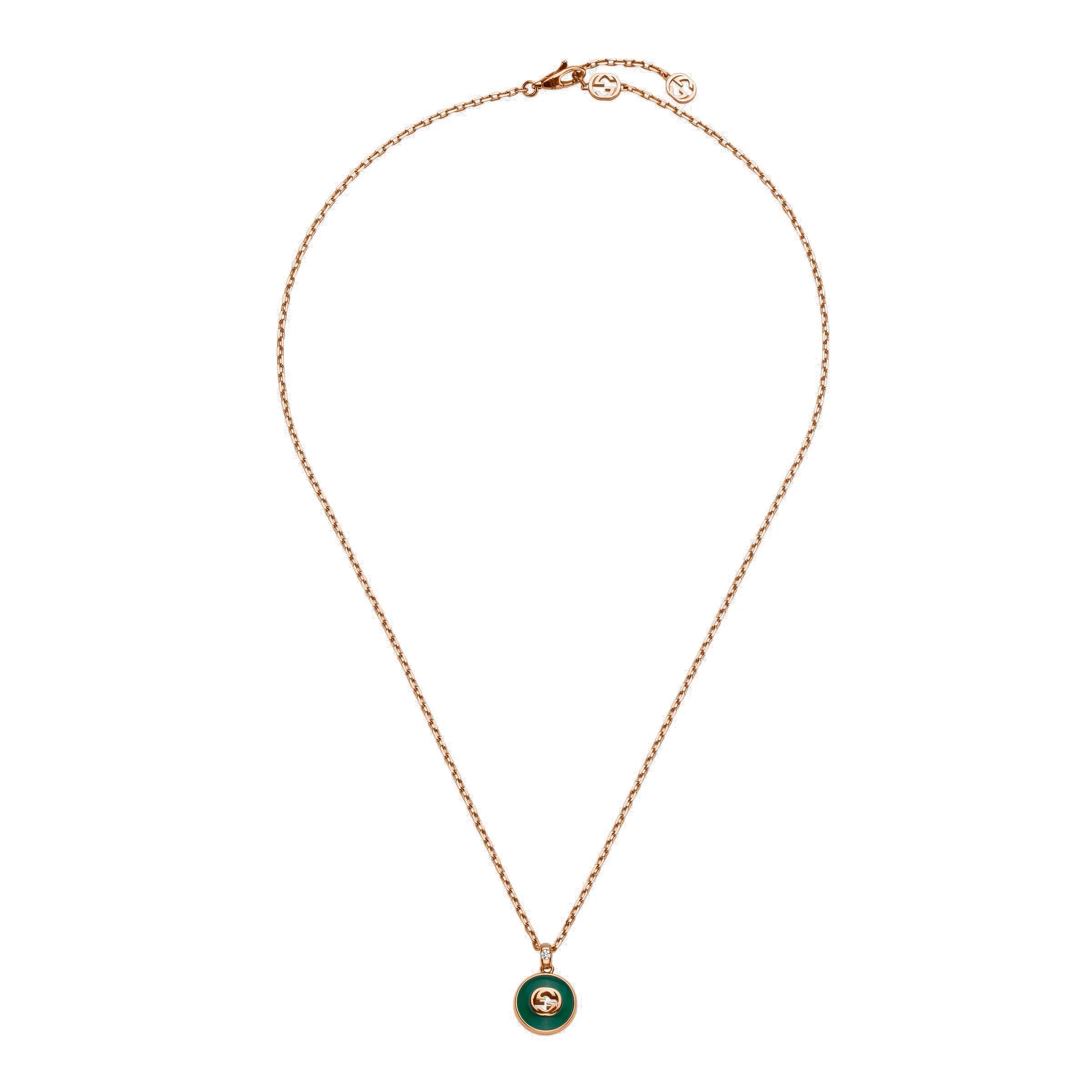 Gucci Interlocking 18ct Rose Gold Green Agate Necklace D sold by C.W. Sellors
