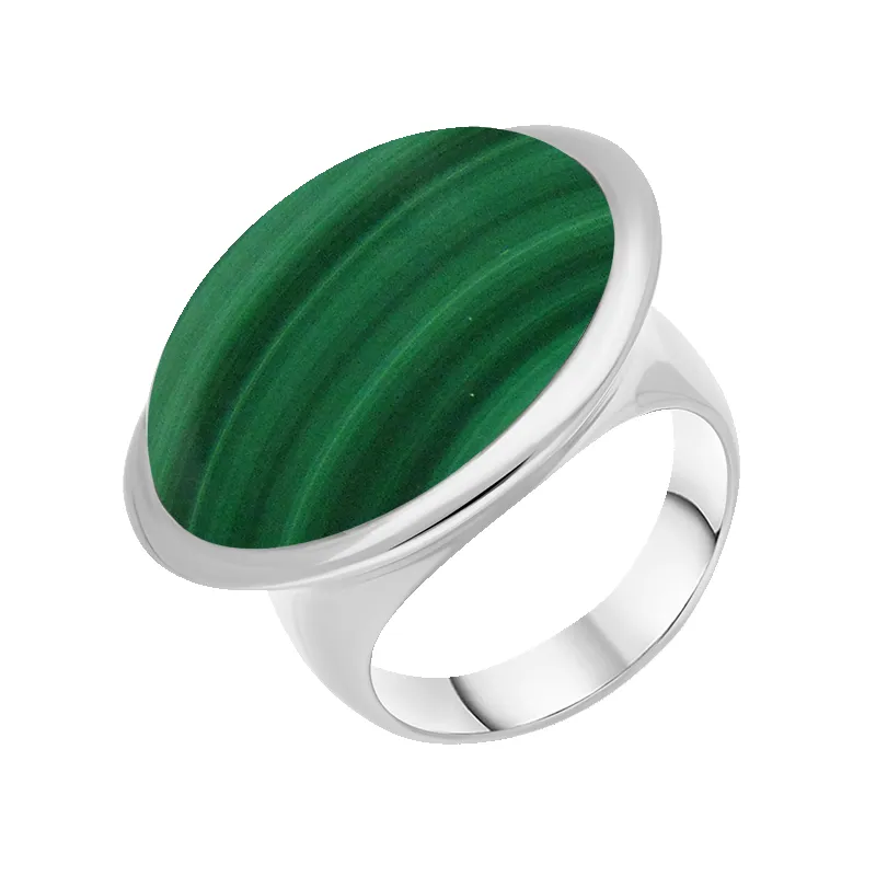 Sterling Silver Malachite Wide Oval Flow Ring D sold by C.W. Sellors