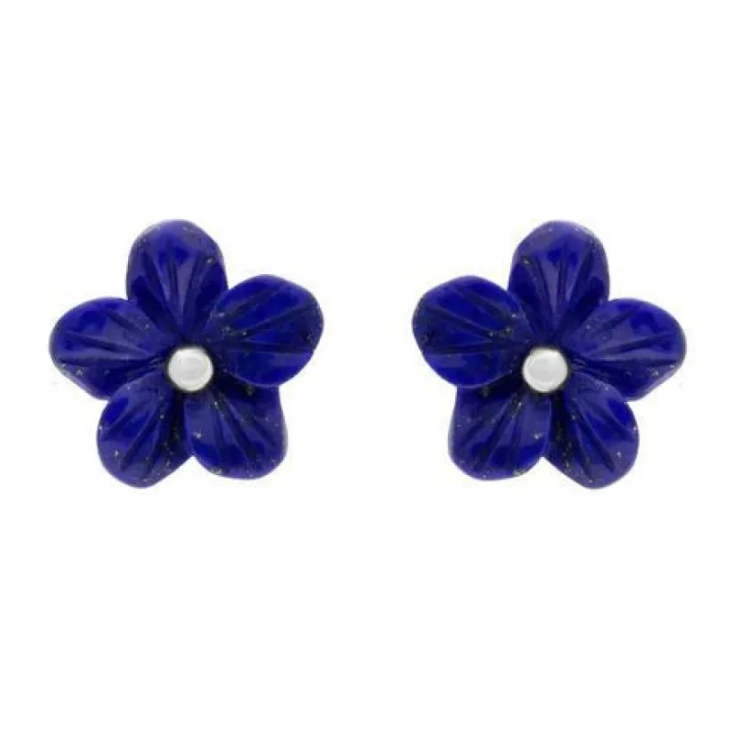 Sterling Silver Lapis Lazuli Tuberose 10mm Pansy Stud Earrings sold by C.W. Sellors