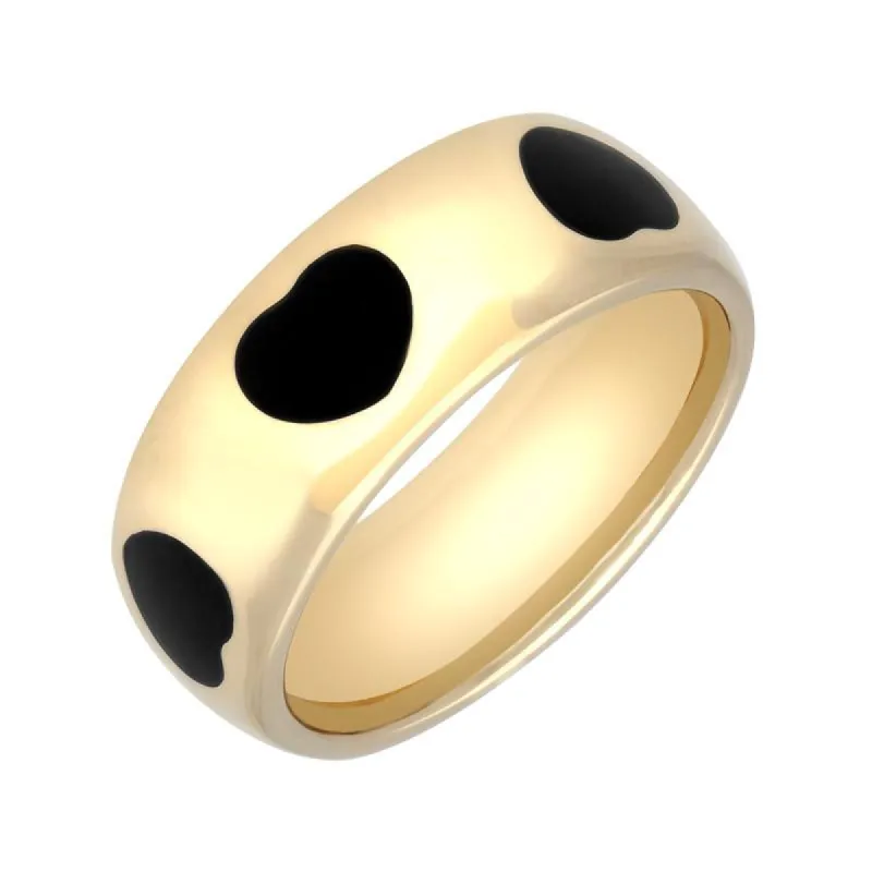 9ct Yellow Gold Whitby Jet 8mm Heart Inlaid Wedding Band Ring sold by C.W. Sellors