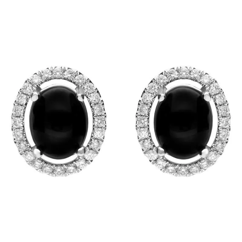 18ct White Gold Whitby Jet 0.51ct Diamond Oval Stud Earrings sold by C.W. Sellors