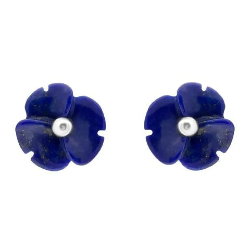 Sterling Silver Lapis Lazuli Tuberose 8mm Clover Stud Earrings sold by C.W. Sellors