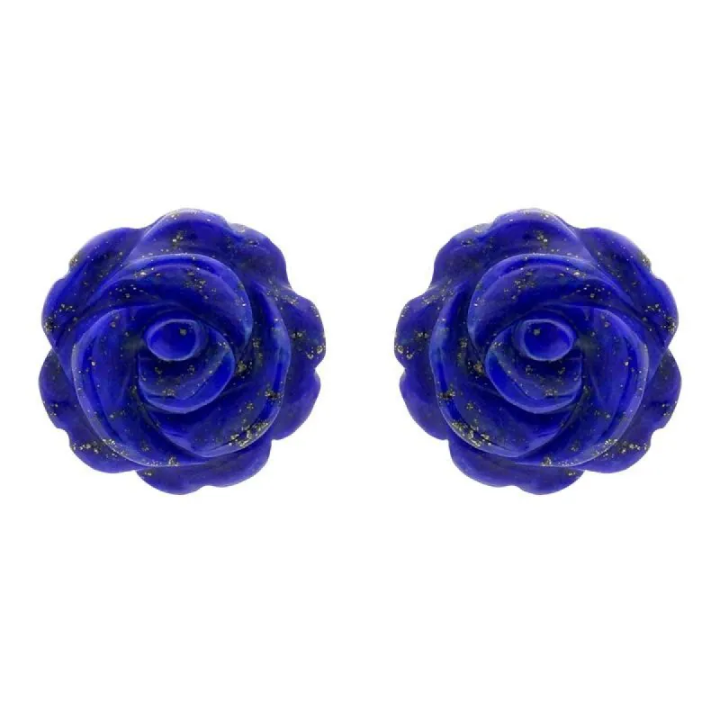 Sterling Silver Lapis Lazuli Tuberose 10mm Rose Stud Earrings sold by C.W. Sellors