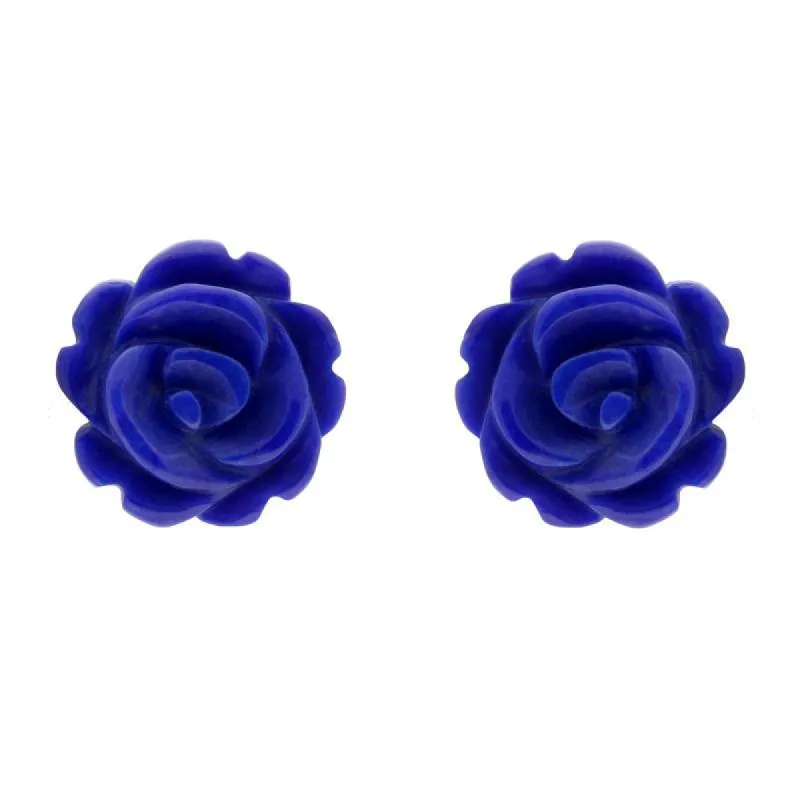 Sterling Silver Lapis Lazuli Tuberose 8mm Rose Stud Earrings sold by C.W. Sellors