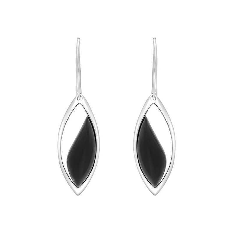 Sterling Silver Whitby Jet Wavy Marquise Open Drop Earrings sold by C.W. Sellors