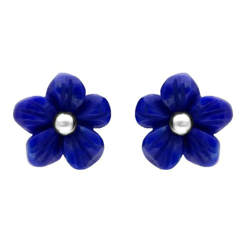 Sterling Silver Lapis Lazuli Tuberose 8mm Pansy Stud Earrings sold by C.W. Sellors