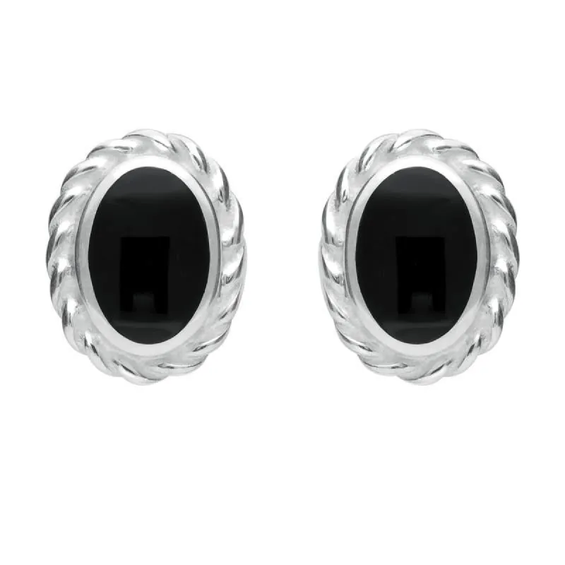 Sterling Silver Whitby Jet Rope Edge Oval Stud Earrings sold by C.W. Sellors
