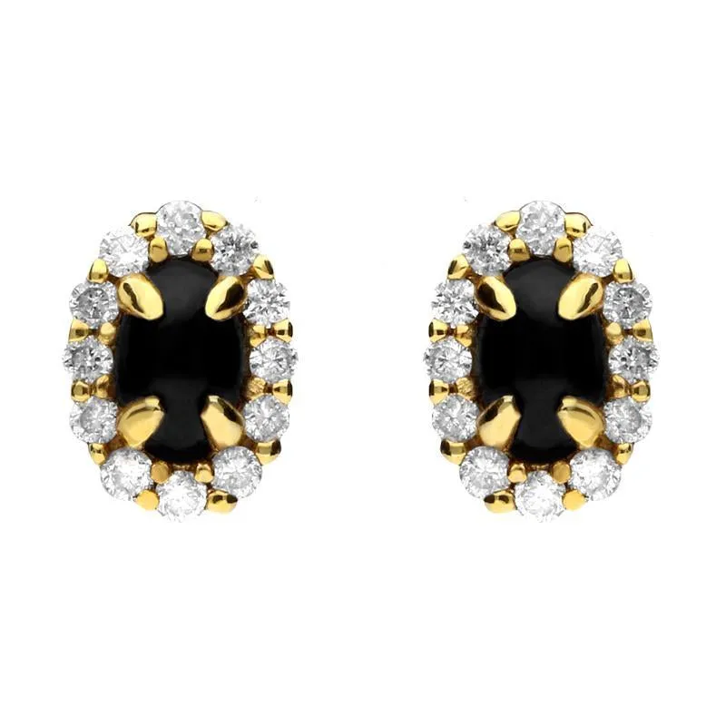 18ct Yellow Gold Whitby Jet 0.23ct Diamond Oval Earrings D sold by C.W. Sellors