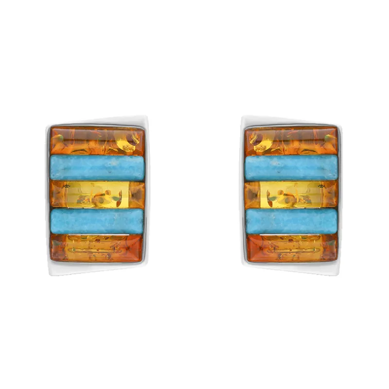 Sterling Silver Amber Turquoise Oblong Stud Earrings D sold by C.W. Sellors