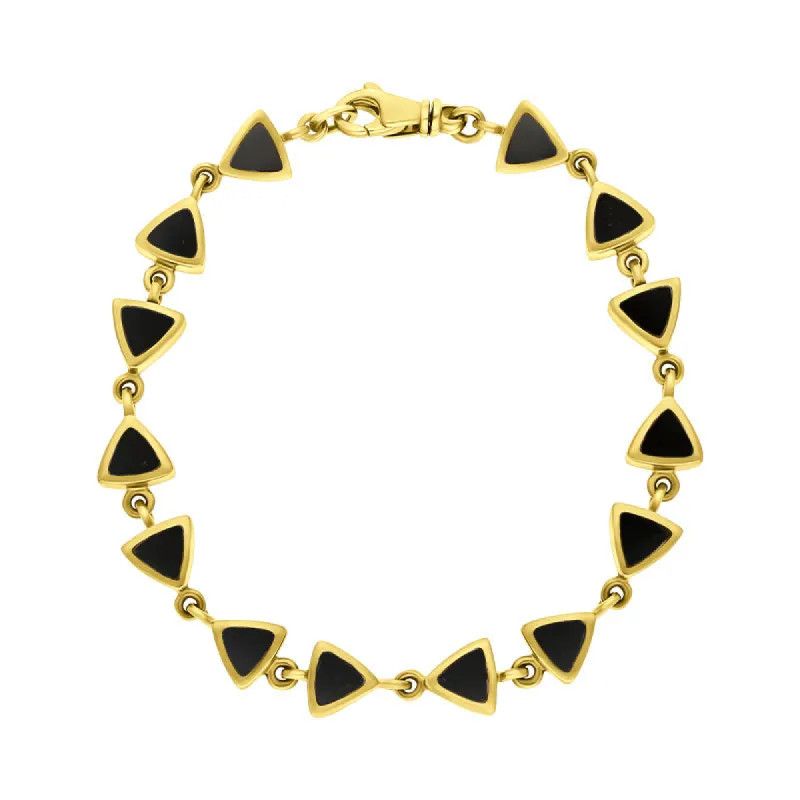 9ct Yellow Gold Whitby Jet Curved Triangle Bracelet sold by C.W. Sellors