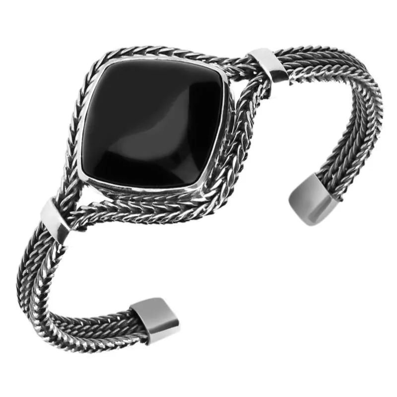 Sterling Silver Whitby Jet Cushion Foxtail Bangle Bracelet sold by C.W. Sellors