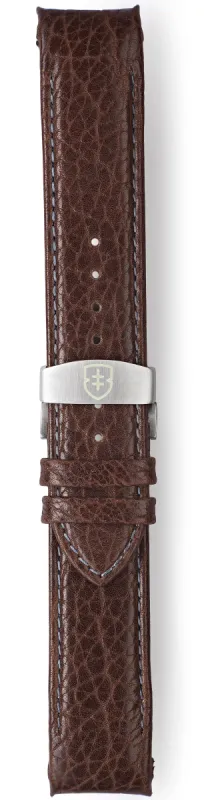 Elliot Brown Strap Leather 22mm Chocolate Textured Grey Stitch Deployment sold by C.W. Sellors