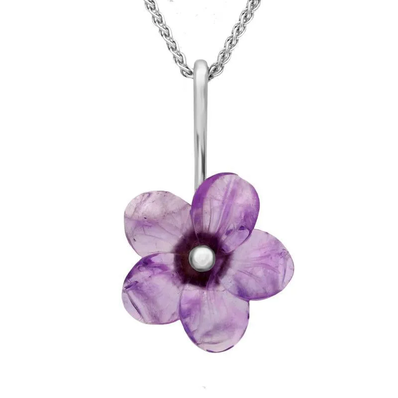 Sterling Silver Amethyst Tuberose 20mm Pansy Necklace sold by C.W. Sellors