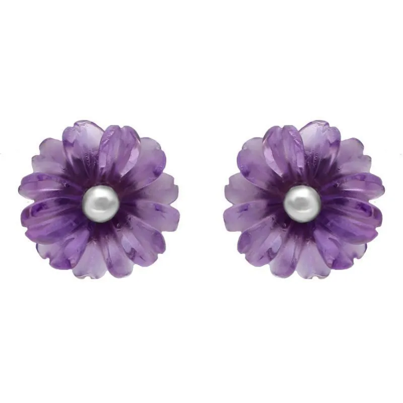 Sterling Silver Amethyst Tuberose 8mm Daisy Stud Earrings sold by C.W. Sellors