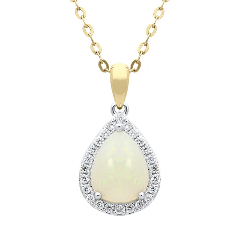 18ct Yellow Gold 0.88ct Opal Diamond Pear Cluster Necklace D sold by C.W. Sellors