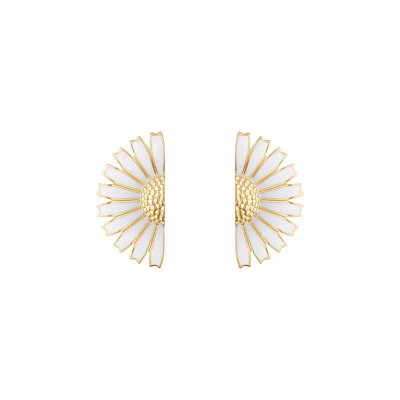 Georg Jensen Daisy 18ct Yellow Gold Plated Sterling Silver White Enamel Earrings sold by C.W. Sellors