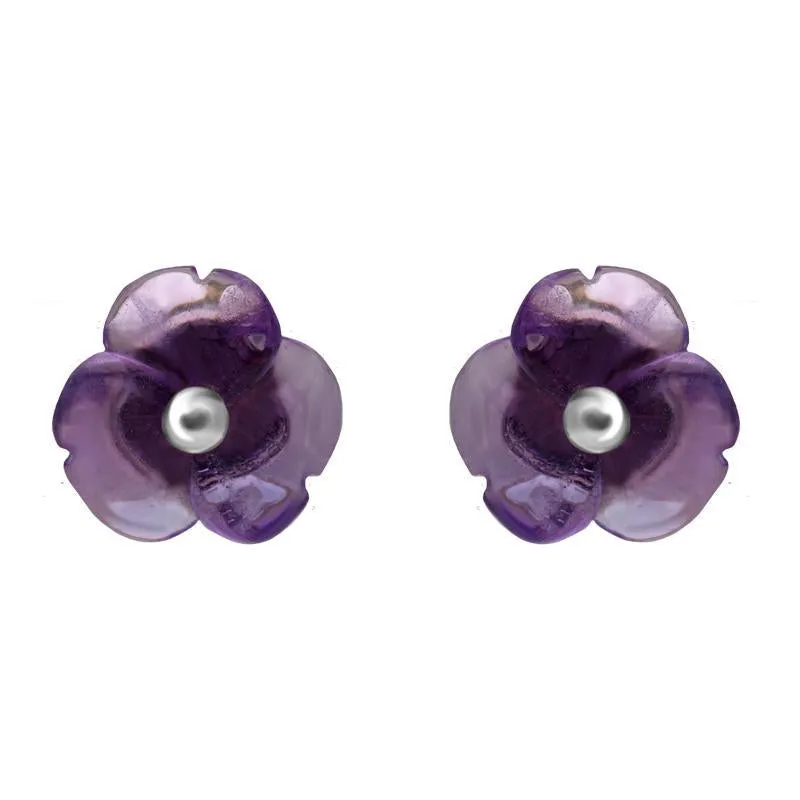 Sterling Silver Amethyst Tuberose 8mm Clover Stud Earrings sold by C.W. Sellors