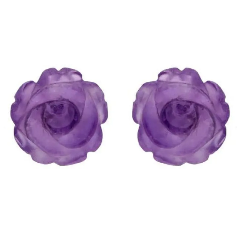 Sterling Silver Amethyst Tuberose 10mm Rose Stud Earrings sold by C.W. Sellors