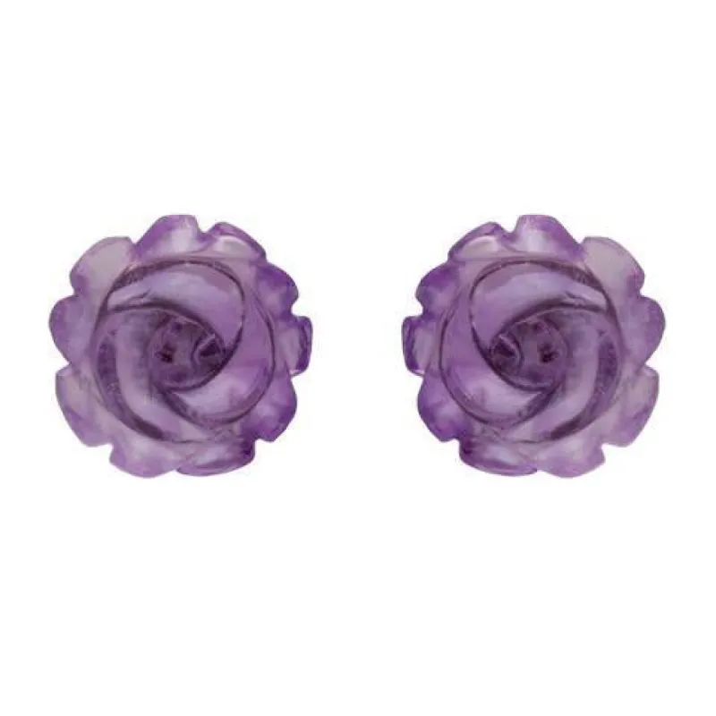 Sterling Silver Amethyst Tuberose 8mm Rose Stud Earrings sold by C.W. Sellors