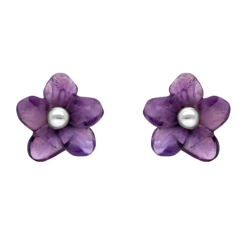 Sterling Silver Amethyst Tuberose 8mm Pansy Stud Earrings sold by C.W. Sellors