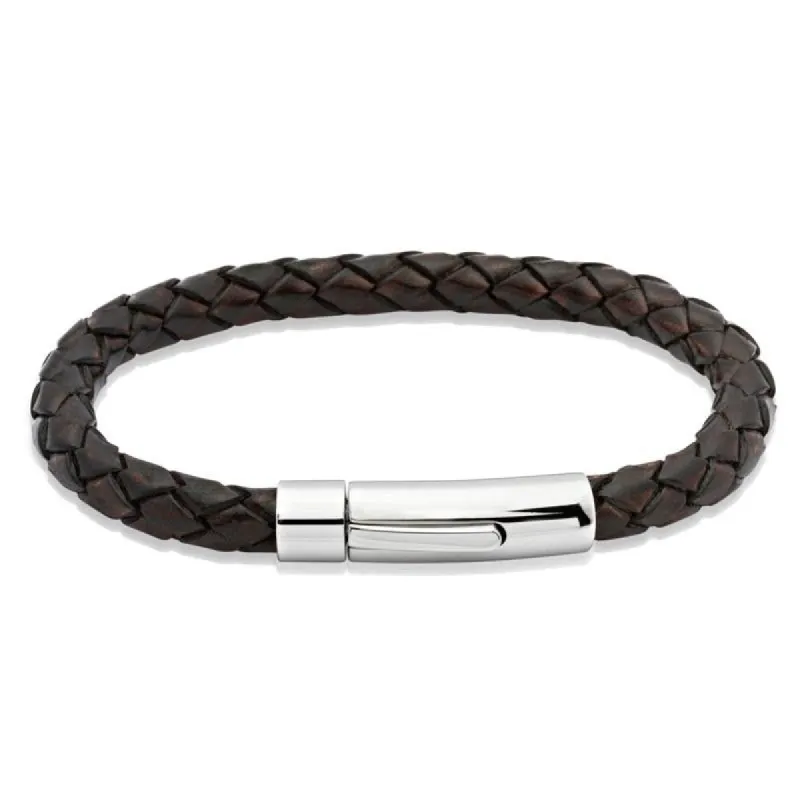 Unique & Co Stainless Steel Dark Brown Leather Bracelet sold by C.W. Sellors