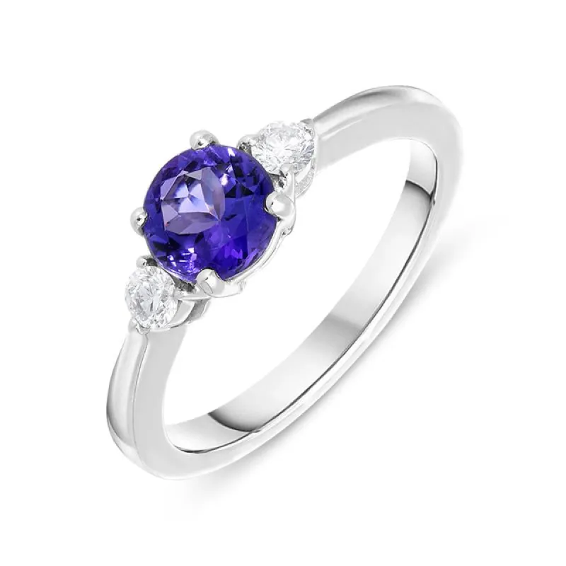 18ct White Gold 0.85ct Tanzanite Diamond Trilogy Ring D sold by C.W. Sellors