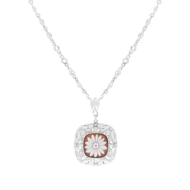 Sterling Silver Cubic Zirconia Cameo Square Flower Necklace D sold by C.W. Sellors
