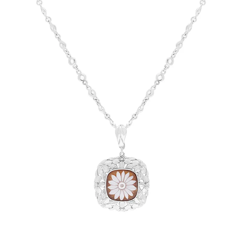 Sterling Silver Cubic Zirconia Cameo Square Flower Necklace D sold by C.W. Sellors