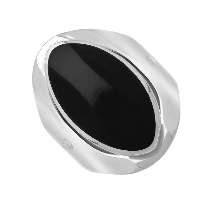 Sterling Silver Whitby Jet King's Coronation Hallmark Medium Oval Ring D sold by C.W. Sellors