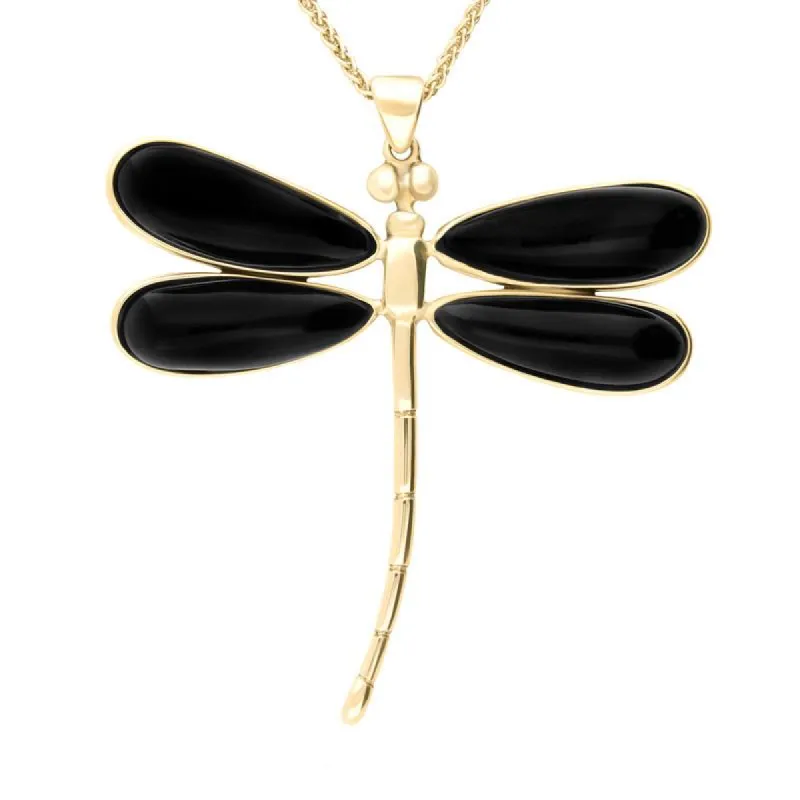 9ct Yellow Gold Whitby Jet Four Stone Large Dragonfly Necklace sold by C.W. Sellors
