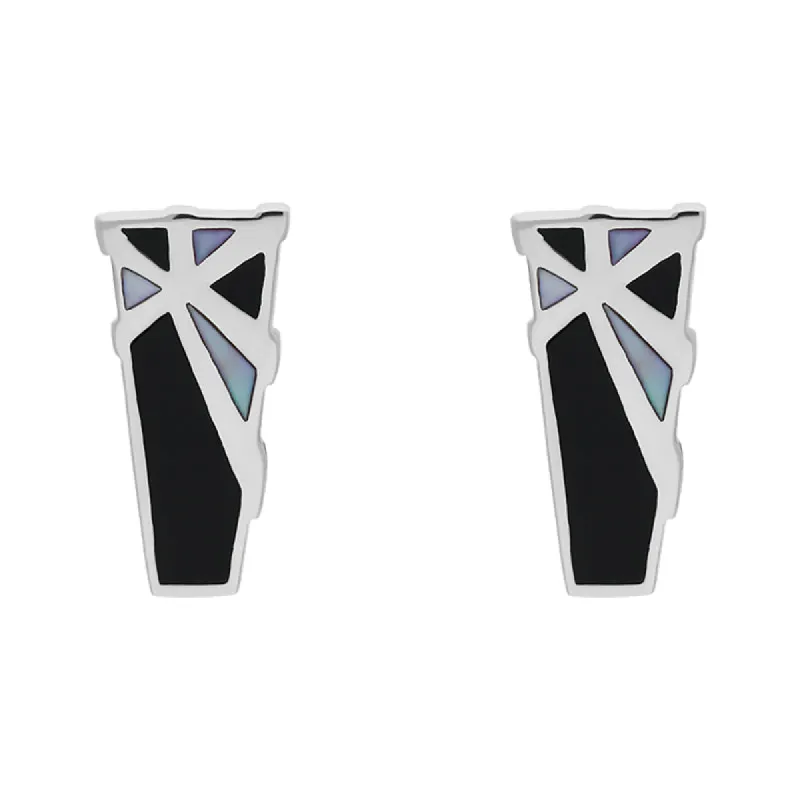 Sterling Silver Whitby Jet Mother Of Pearl Tapered Stud Earrings D sold by C.W. Sellors