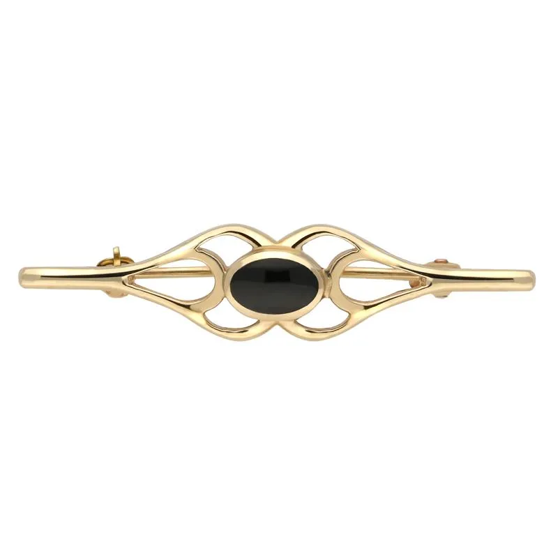 9ct Yellow Gold Whitby Jet Oval Pierced Spoon Brooch sold by C.W. Sellors