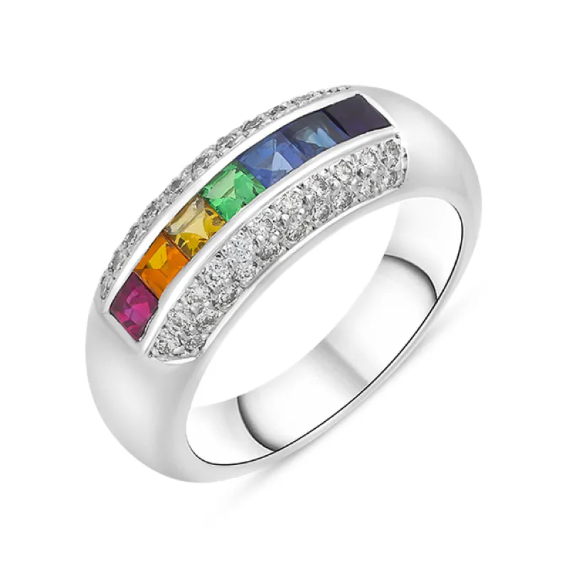18ct White Gold Rainbow Mixed Stone Diamond Ring D sold by C.W. Sellors