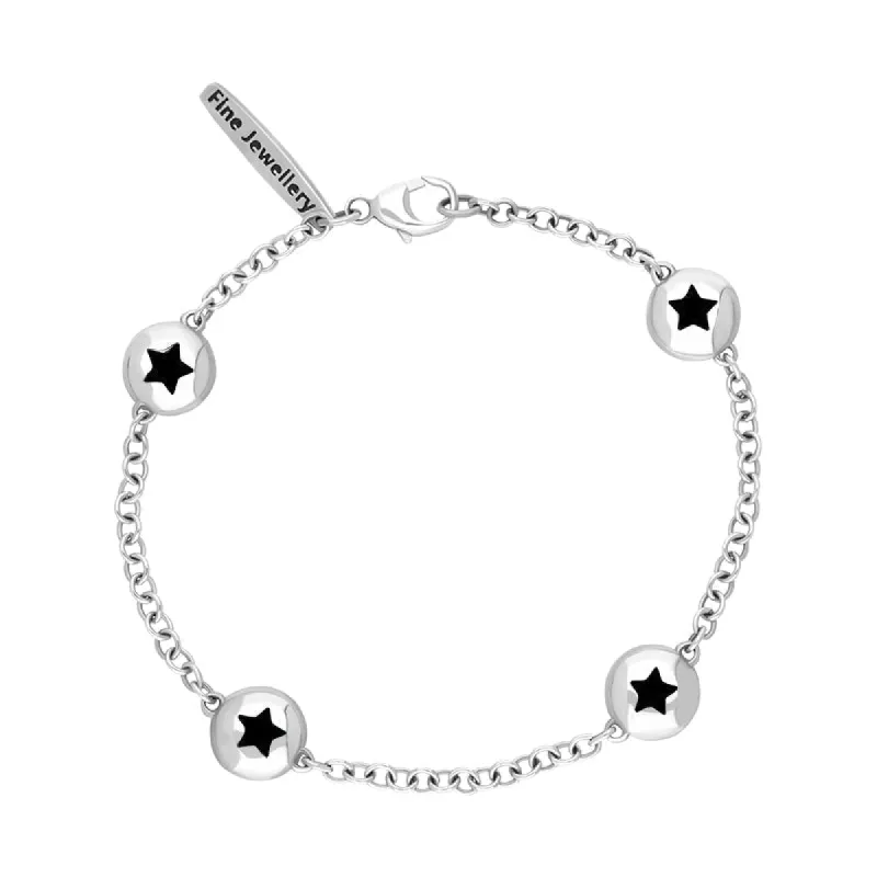 Sterling Silver Whitby Jet Oval Star Detail Four Stone Bracelet sold by C.W. Sellors