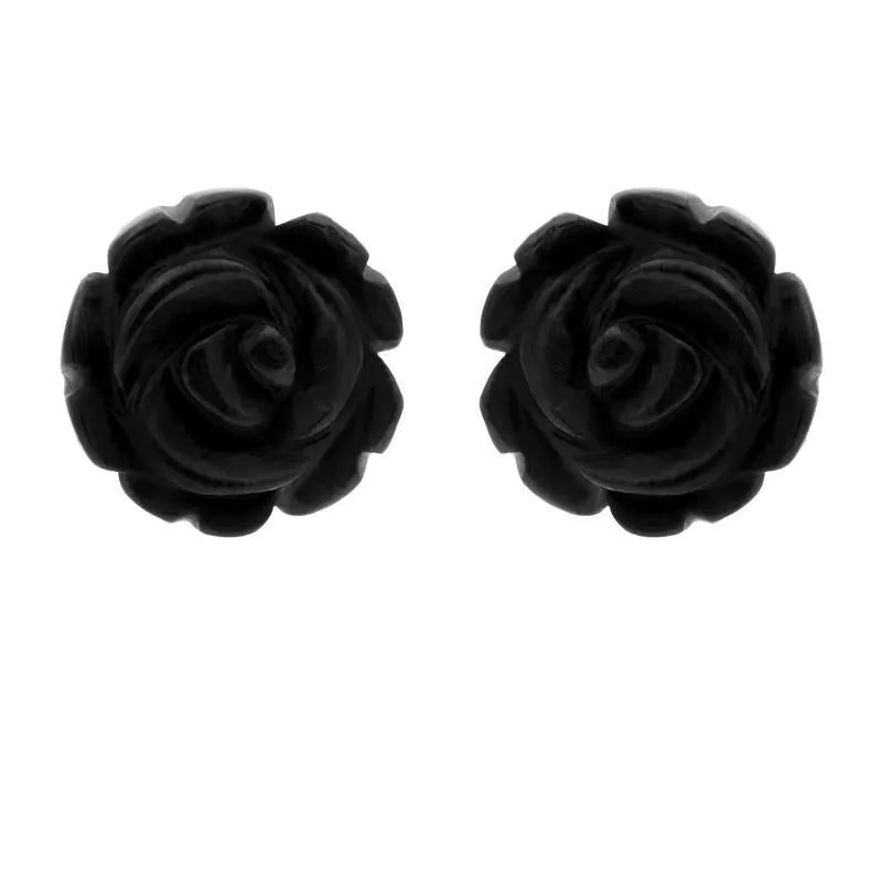 9ct Yellow Gold Whitby Jet Tuberose 10mm Rose Stud Earrings sold by C.W. Sellors