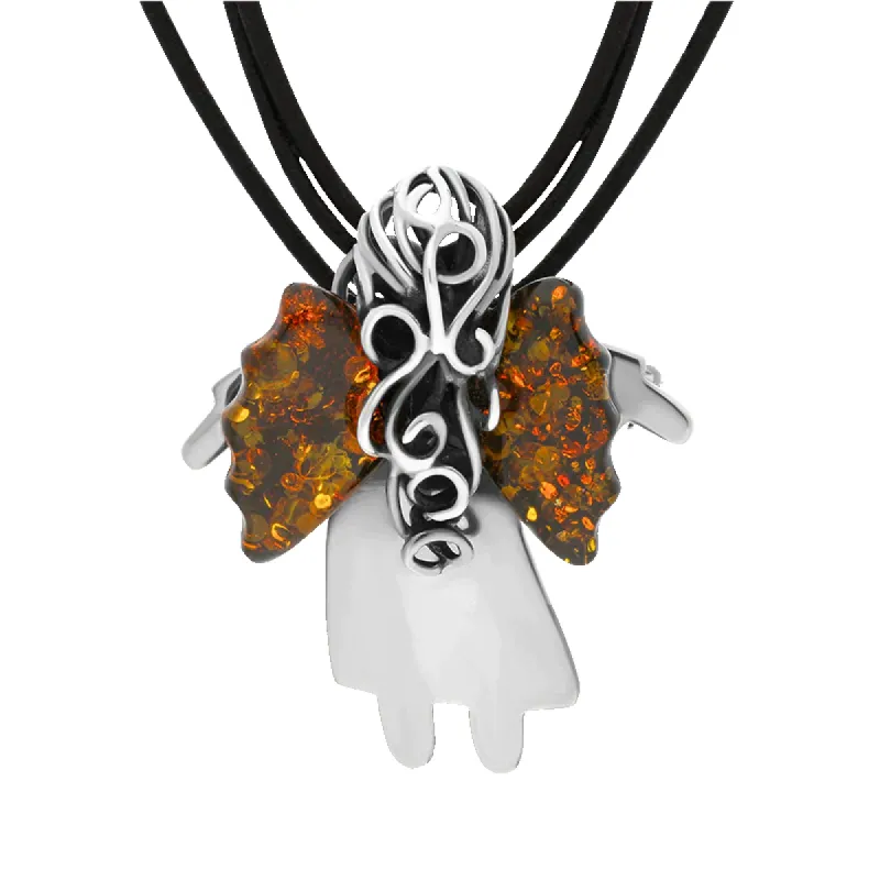 Sterling Silver Amber Angel Brooch Necklace D sold by C.W. Sellors