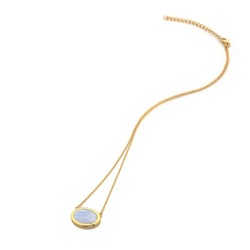 Hot Diamonds Gold Plated Sterling Silver Blue Lace Agate Oval Necklace sold by C.W. Sellors