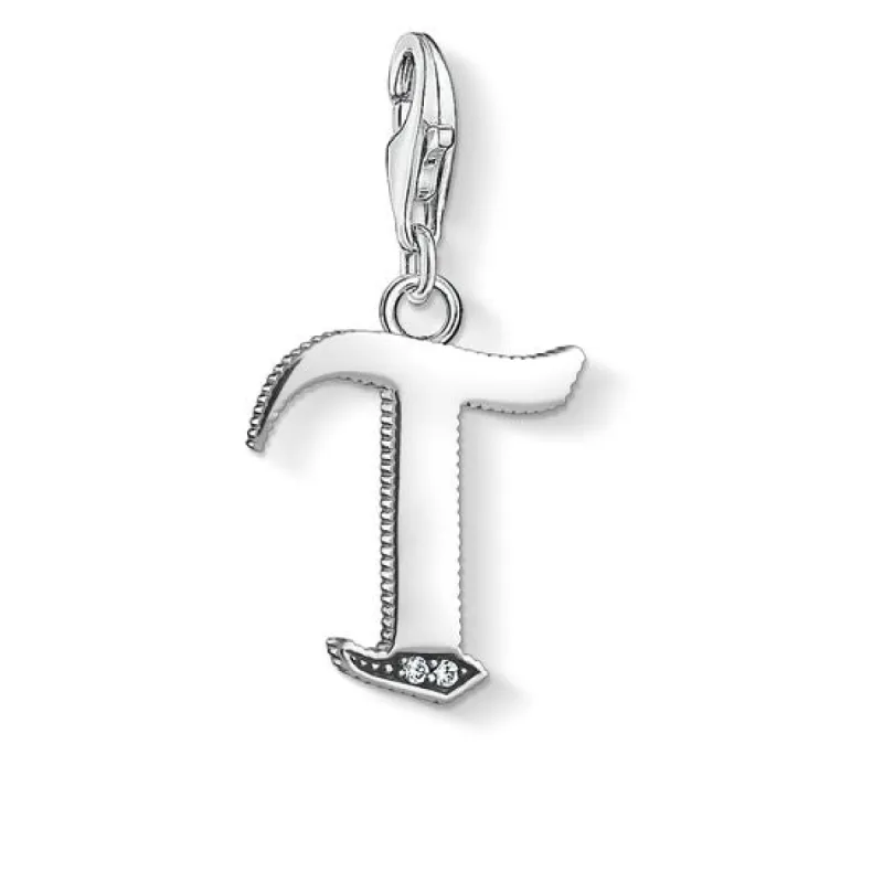 Thomas Sabo Charm Club Sterling Silver White Zirconia Letter T Charm D sold by C.W. Sellors